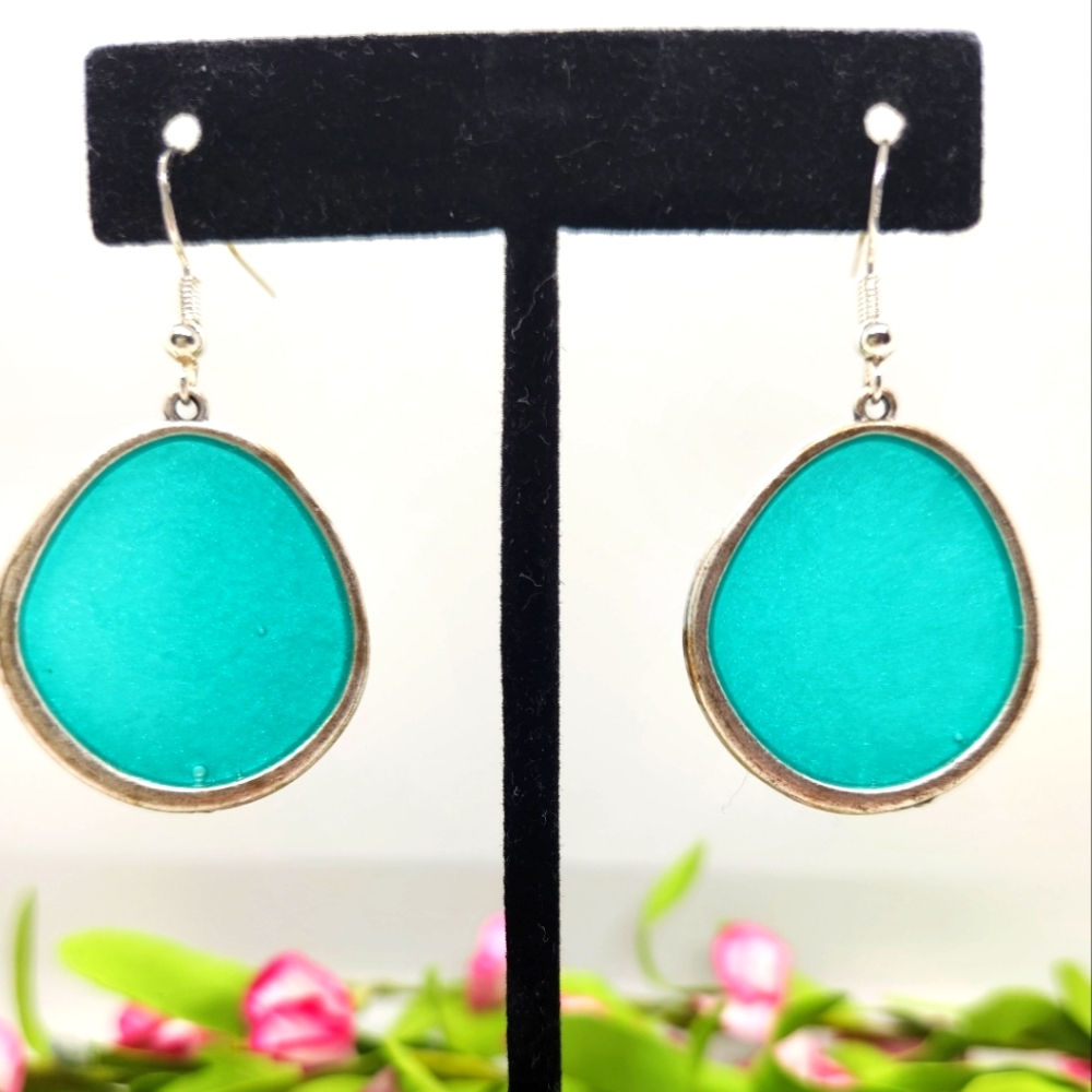 Blue Resin and Silver Earrings